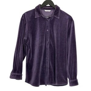 St Michael Marks & Spencer Purple Velour Button Front Top Vintage UK 12 / US 8